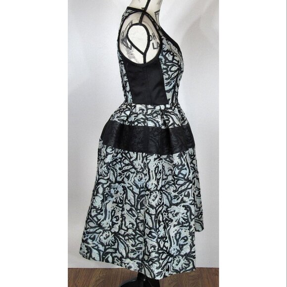 Balenciaga Cocktail Dress Cloque Sleeveless Flared Skirt Dress, Black/Lagoon 38 - Picture 4 of 7
